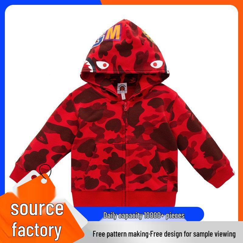 2024 Shark Head 3D Print Hoodie for Men & Kids - Camouflage Zip-Up Sweatshirt
