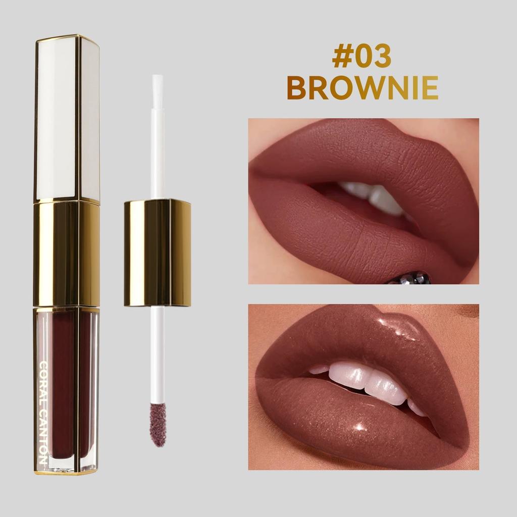 6-color Water-toned Double-head Lip Gloss Not Easy To Get Dipped In Cup Lipstick Multifunctional 2-in-1 Sexy Matte Nude Lip Gloss