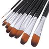 9pcs Nylon Hair Paint Brush Set Filbert Head Wooden Handle Artists Gouache Watercolor Acrylic Brushes Art Supplies