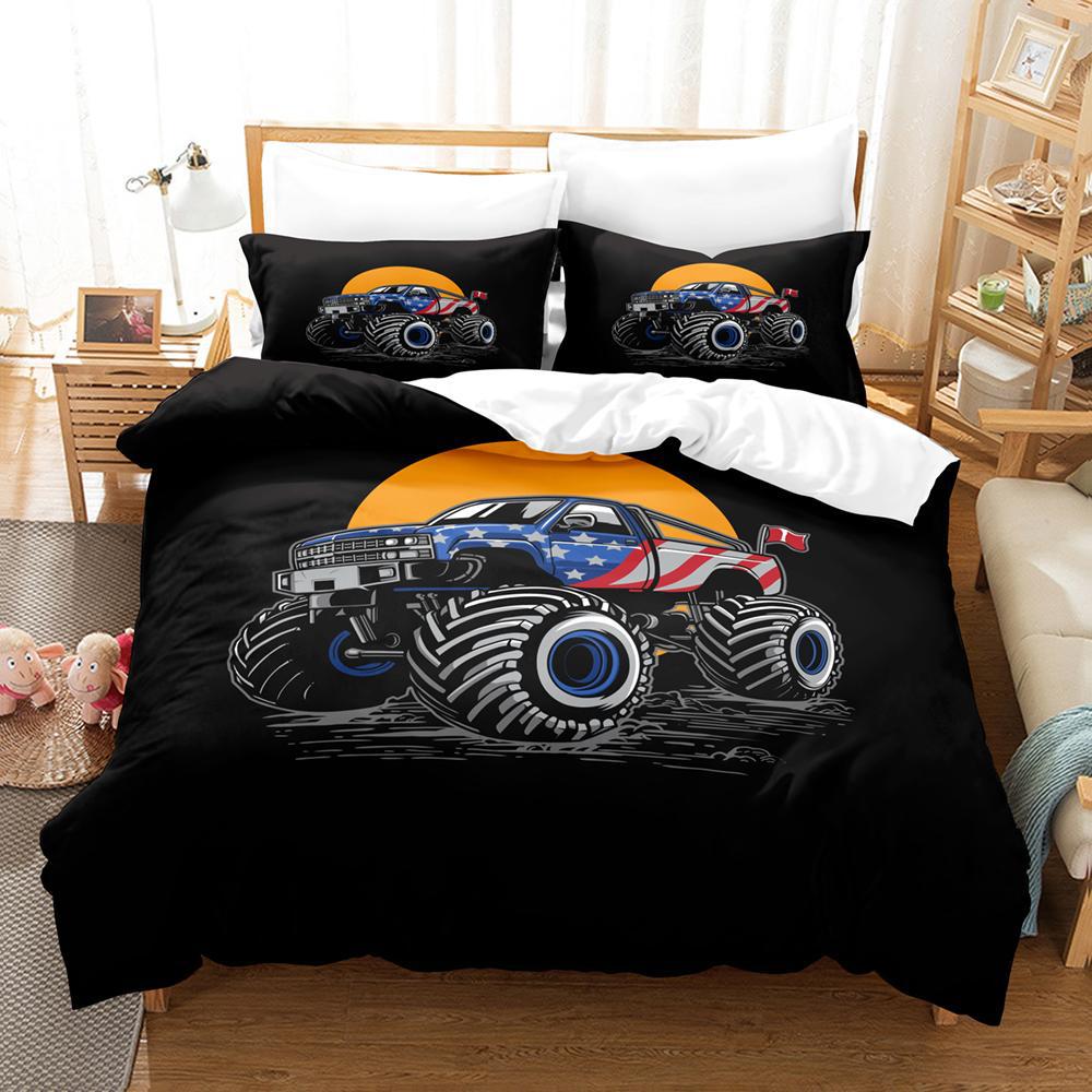 Cartoon Tractor Duvet Cover Pillowcase 2/3Pcs New Monster Trucks Bedding Set King Twin Double Child Quilt Cover