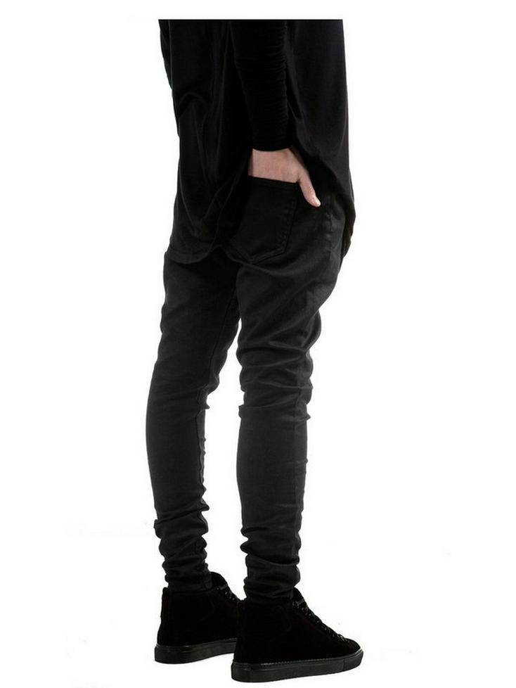 Men's 2017 Slim Fit Stretch Ripped Black Motorcycle Jeans