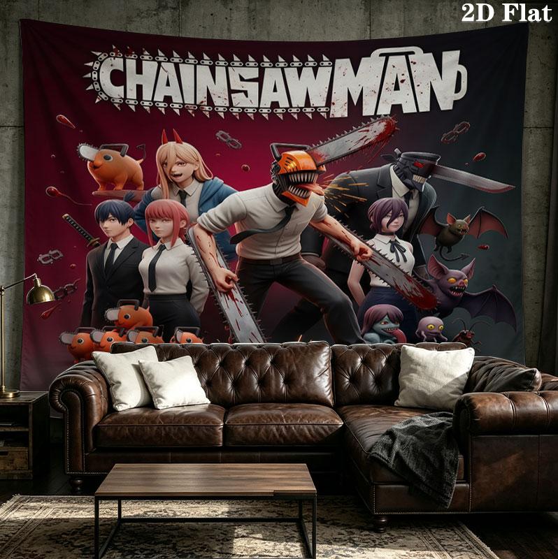 Tapestry da Parete Chainsaw Man Appeso Estetico alla Parete Coperta in Tessuto Stampato Arazzi Decorativi per Camera da Letto Soggiorno Arredamento per la Casa