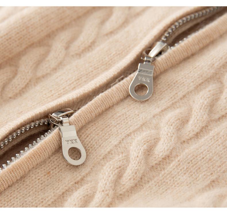 Women's Elegant Cashmere Cable Knit Half-High Neck Zip Cardigan - Autumn/Winter 2026 Collection