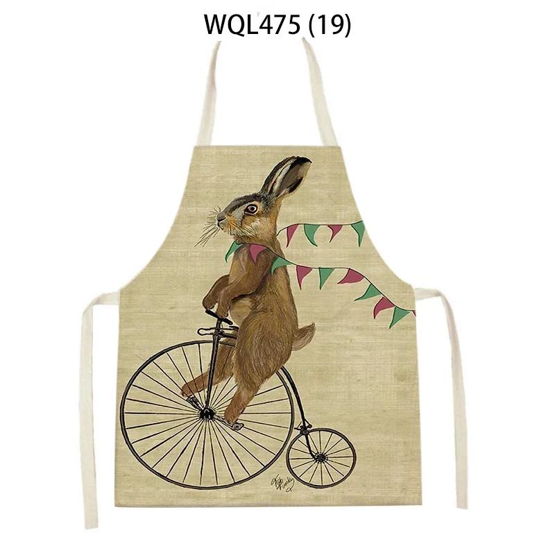 Cartoon Dog Printed Sleeveless Kitchen Aprons Animal Rabbit Fox Pattern Cooking Baking Waist Bib Household Cleaning Pinafore