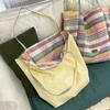 New Lazy Wind Double-sided Plaid Canvas Bag Women's Casual Versatile Shoulder Bag Fashion Large Capacity Tote Bag