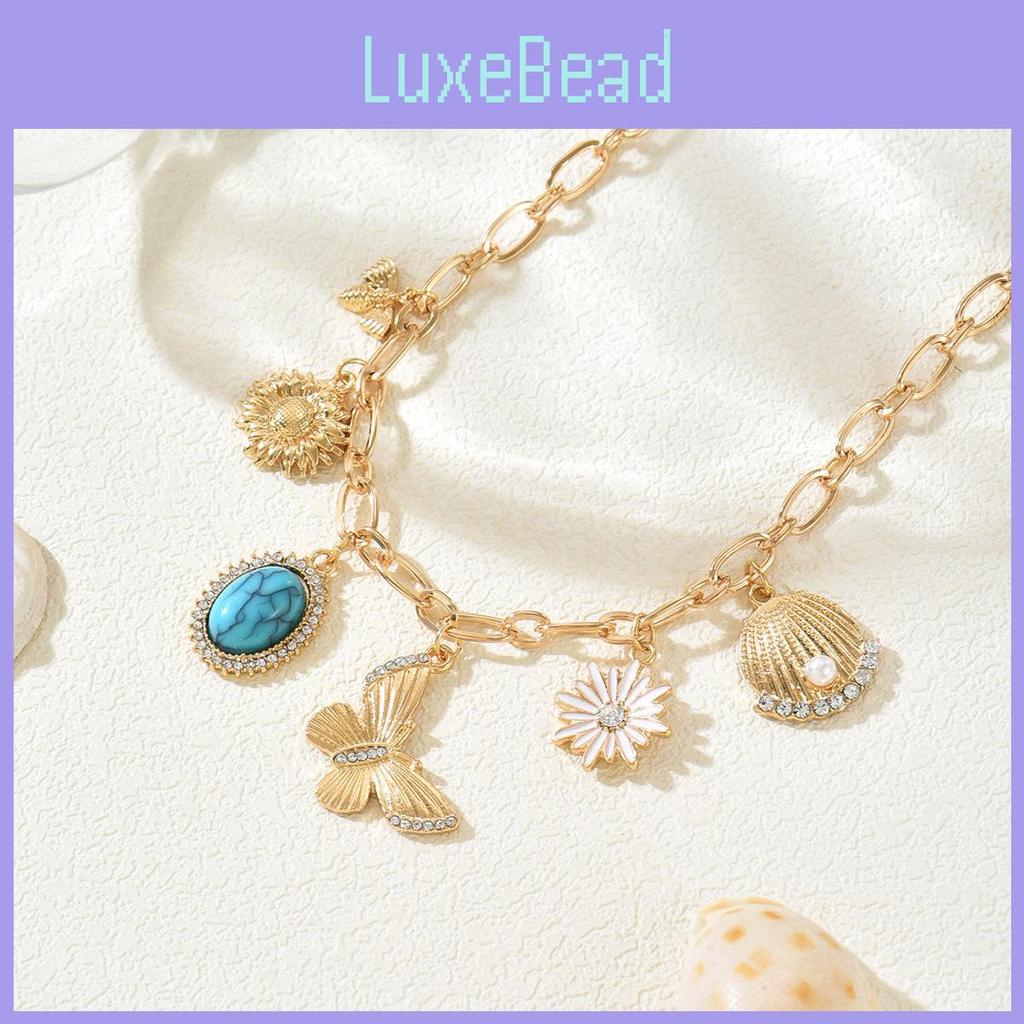 Butterfly Metal Pendant Necklace For Women Floral Summer Fashion Accessory