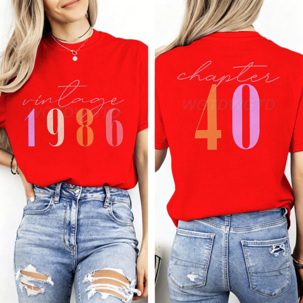 Vintage 1986 Kapitel 40 beidseitiger Print T-Shirt Unisex 40. Geburtstag Kurzarm Grafik-T-Shirt Kapitel 40 Klassische Oberteile