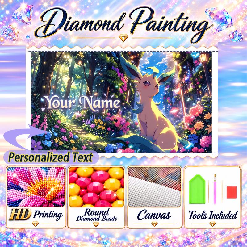 Personalized Leafeon Diamond Art Custom Name 5D Diamond Painting Full Drill DIY Craft