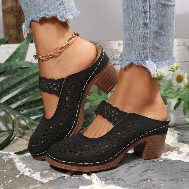 2026 New Women s Chunky High Heel Slippers Hollow Closed Toe Slip-OnSandals for Women 36 чёрный