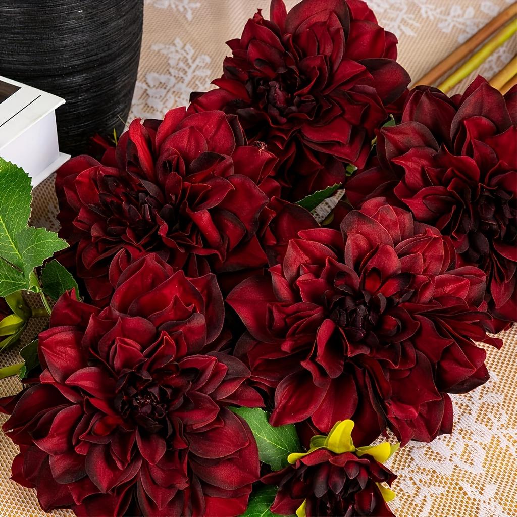 Dahlia for Indoor and Outdoor Use in Tall Vases, Artificial Flowers (merlot Red)