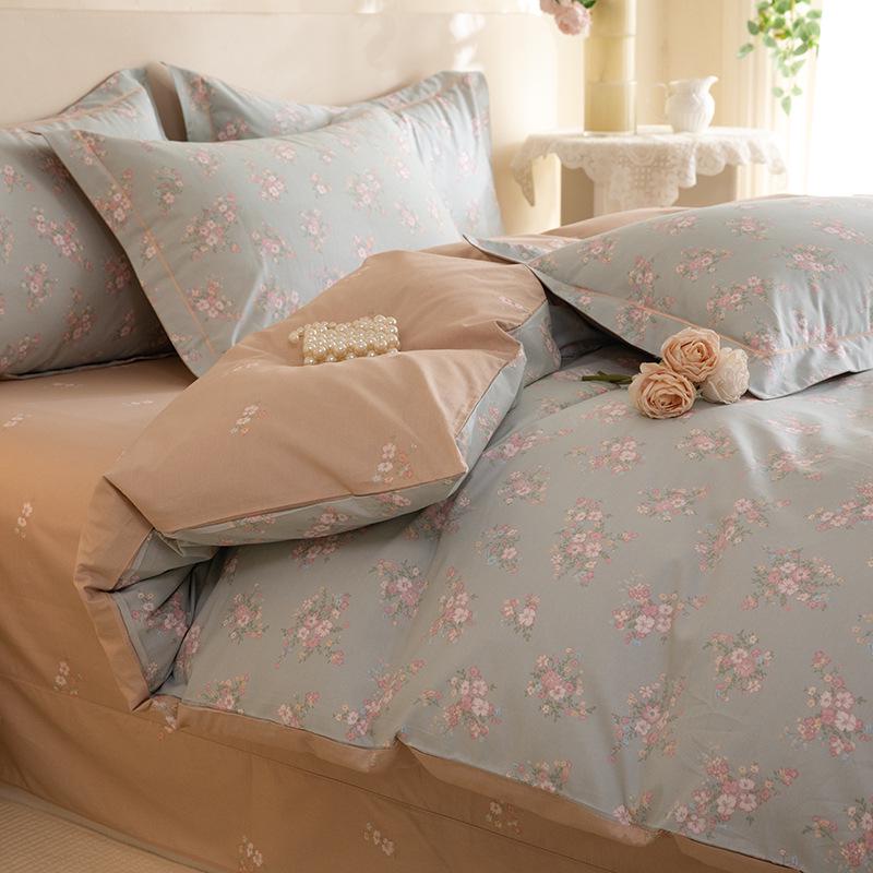 Fresh Orange 100% Cotton Four-Piece Bedding Set - Duvet Cover & Bed Sheet for Student Dorms and Homes