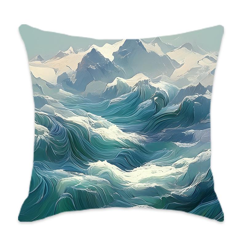New Cyan Chinese Mountain Series Pillow, Comfortable and Soft Car Home Bedroom Bedside Pillow Cushion