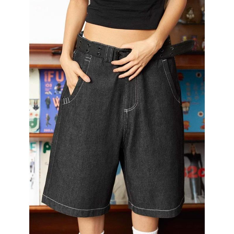 Vintage Embroidery Baggy Woman Jeans Shorts Oversize Streetwear Retro Style Wide Leg Denim Pants Summer
