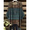 Camisetas Oversize Estilo Bohemio Chic Estampado Étnico Vintage Sencillo Dobladillo Irregular Cuello Redondo Top para Mujer Moda Versátil Ropa de Mujer