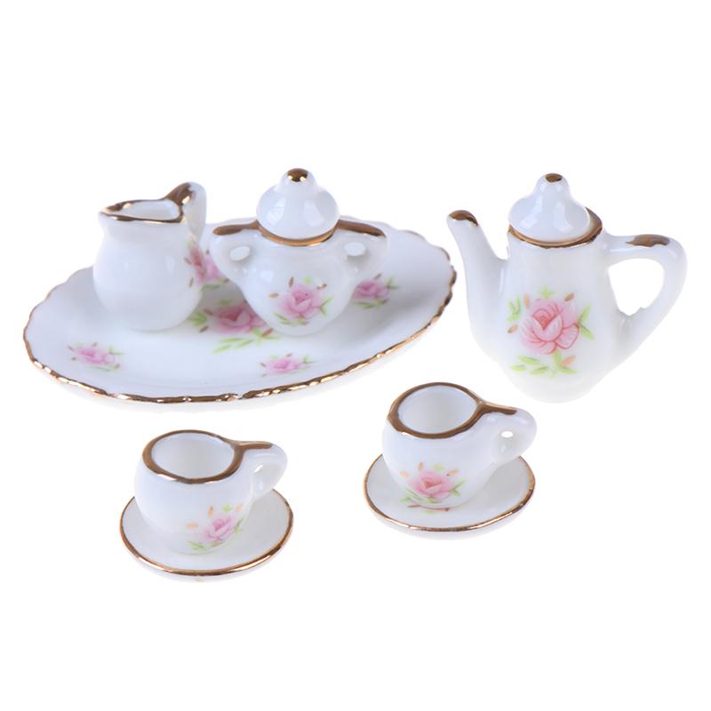 8Pcs 1/12 Dollhouse Miniature Dining Ware Porcelain Tea Set Dish Cups