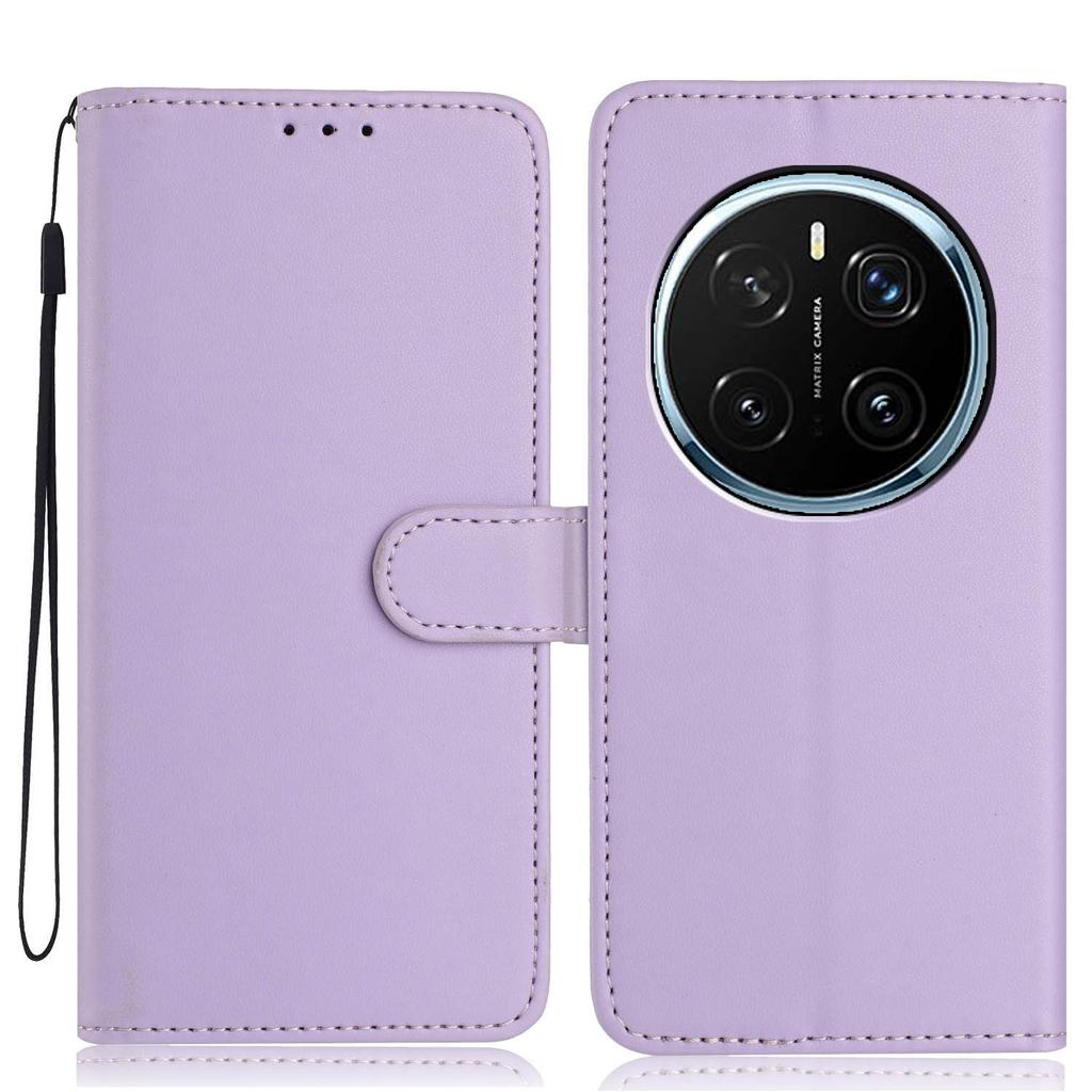 For Honor Magic7 Pro 5G Wallet Case with Strap/Multiple Card Slots Solid Color Leather Stand Phone Cover