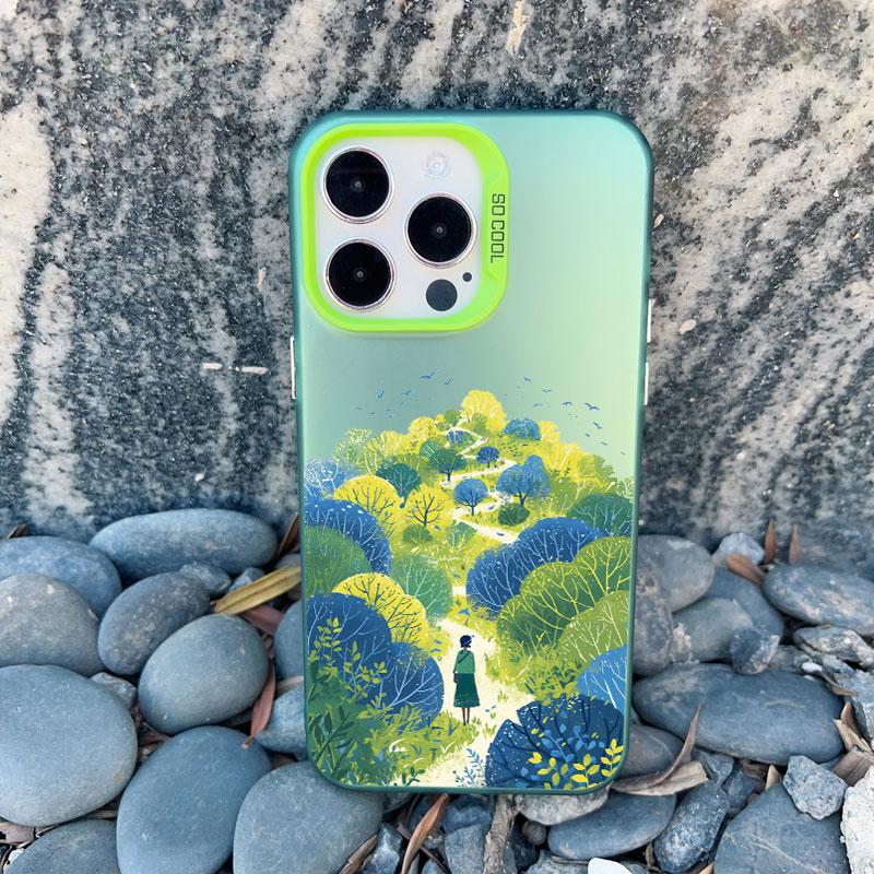 Spring Scenery in Field Phone Case For iPhone 14 12 11 13 Pro Max 13 Mini 15 Pro Max Plus Shockproof Laser Back Cover Funda Case