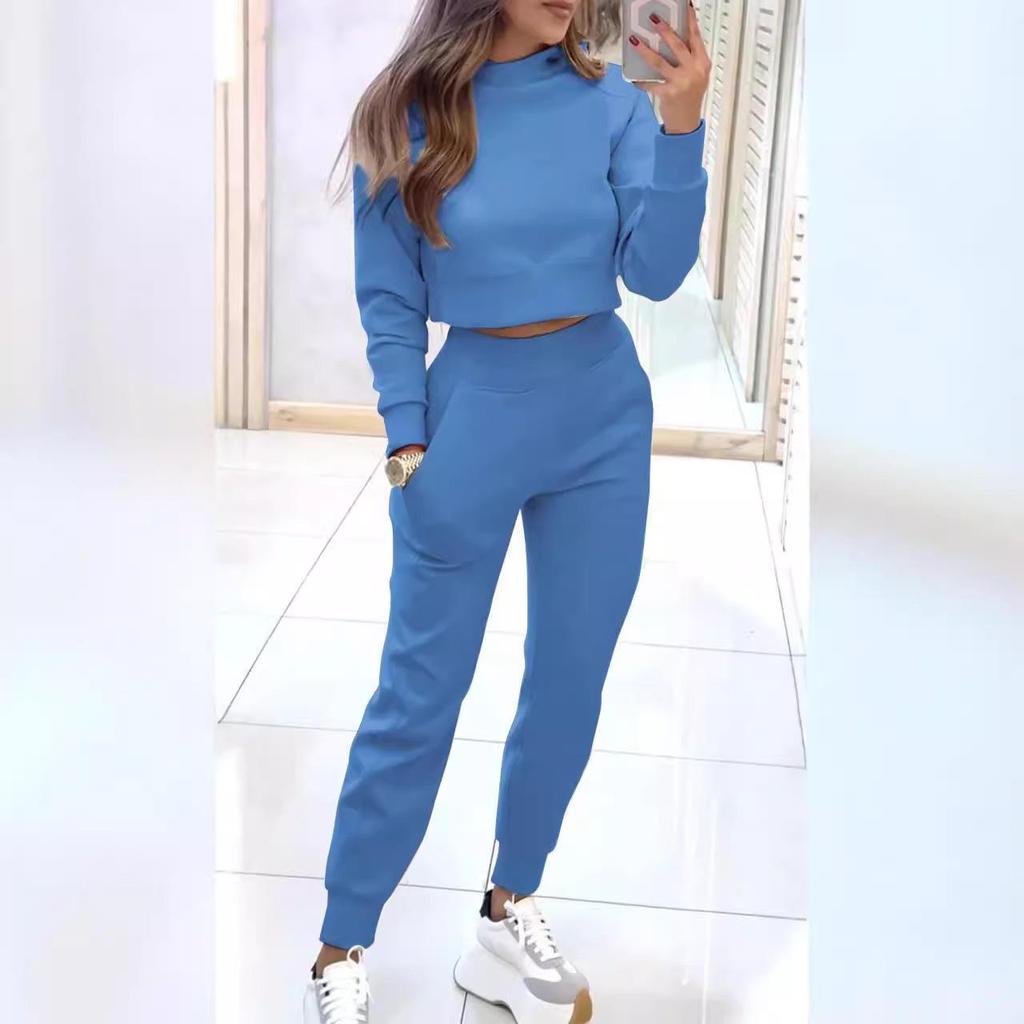 2024 Autumn/Winter Women's Slim Fit High Neck Long Sleeve Casual Set for Europe and America