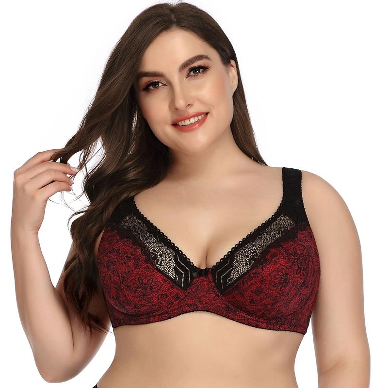 Women Plus Size Thin Brassiere Sexy Lace Bow Bra Comfortable with Wire Full Cup Bras 85D-110D 85C-100C-R193