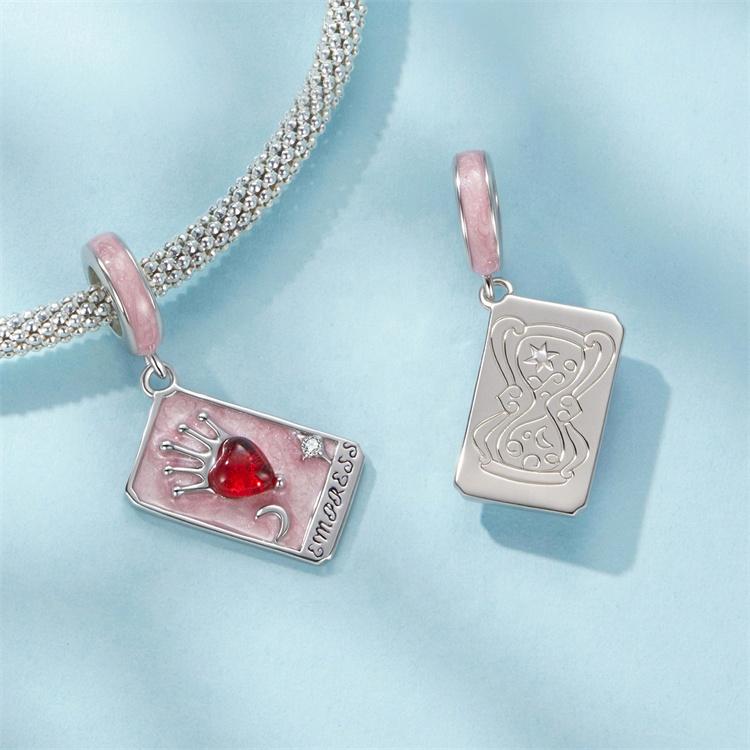 Custom Silver 925 Glass Bling Bulk Keychain Charm Unique Red Jewelry Making Bangle Sorority Tarot pink Enamel Bracelet Charms