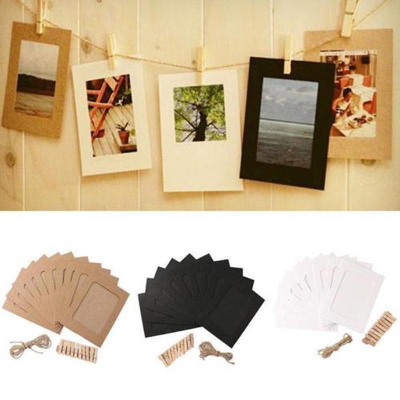 10 Paper Photo Frames with Clips and String for Creative Wall Art Display