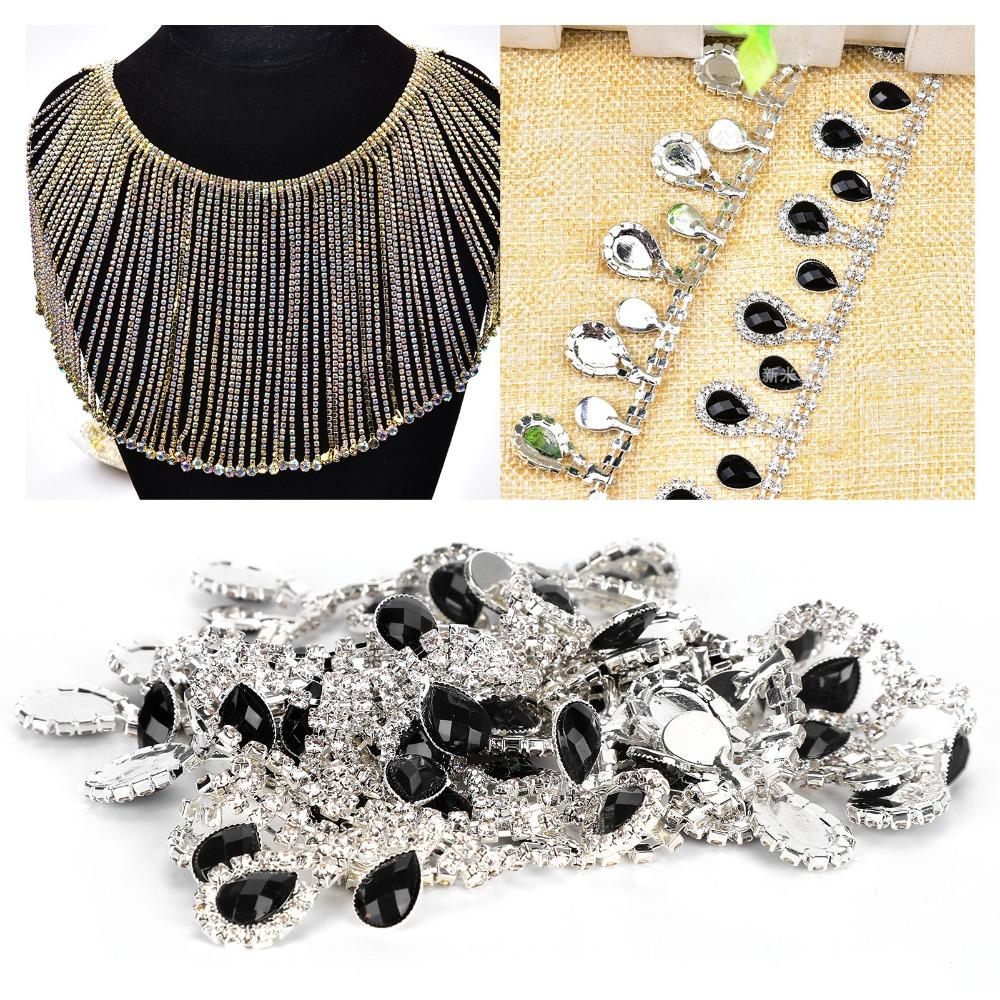 1pcs Glass Drop Beads Rhinestone Fringe Trim Black Color Beaded Fringe Ribbon Clothing Accessories