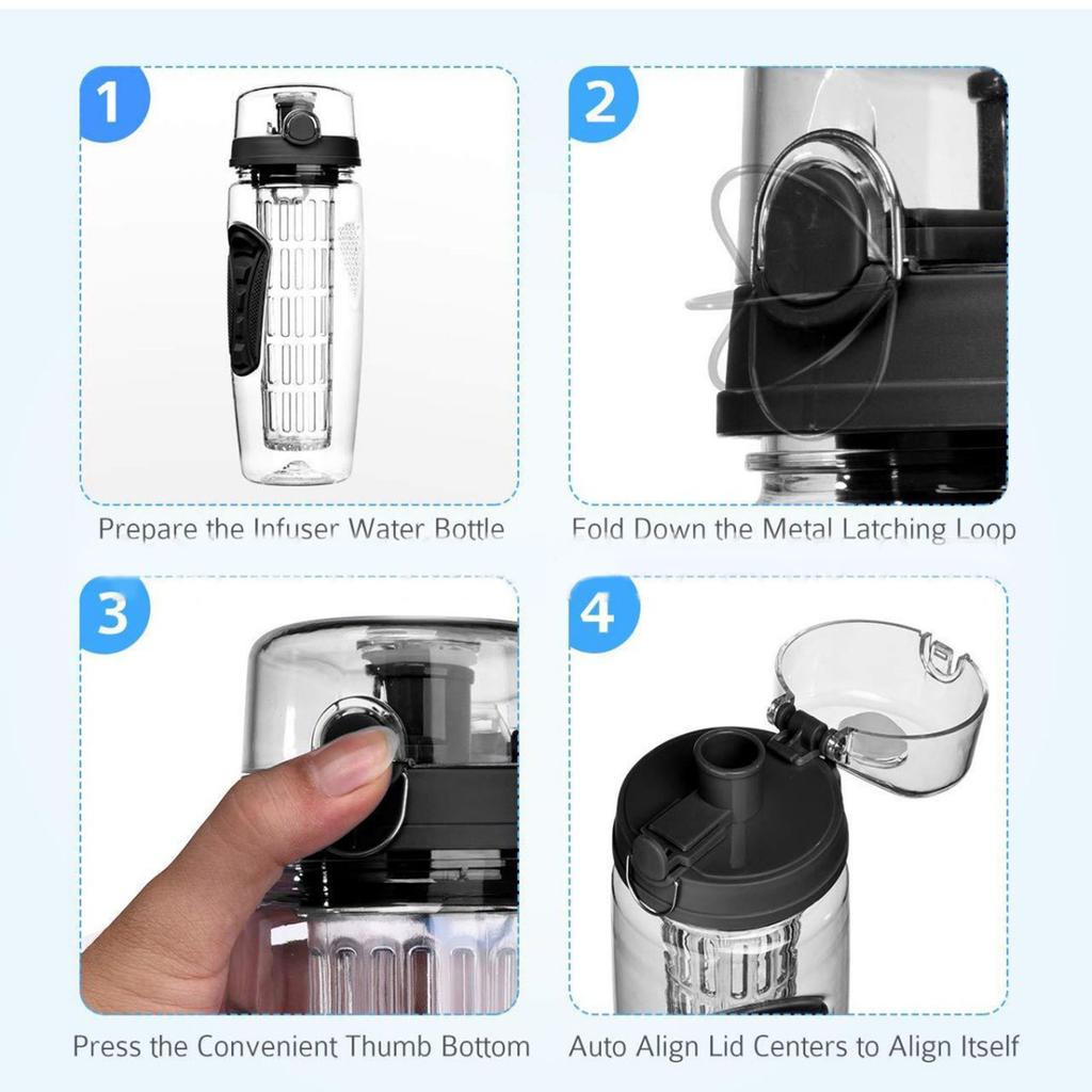32oz Space Bottle Single Layer PCTG Cup Fruit Brewing Water Bottles with Grid Infuser Food Grade