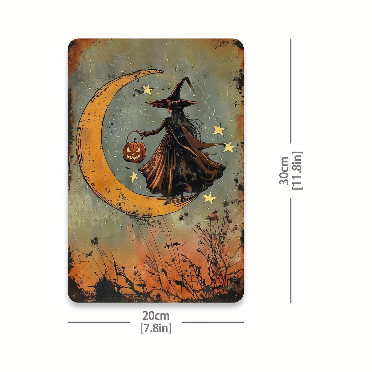 

Старинный металлический знак Хэллоуина с изображением ведьмы, сидящей на луне, кованое железо, настенное художественное украшение для дома, кафе, гаража, библиотеки, клуба чёрный