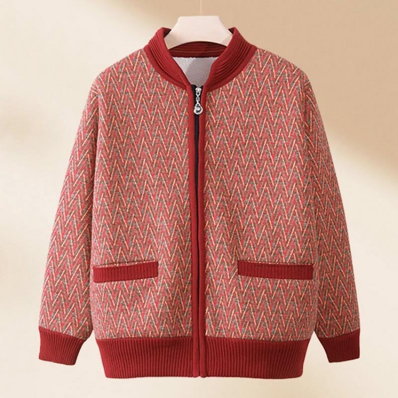 Grandma coat autumn new old man knitted sweater mother cardigan old woman striped top