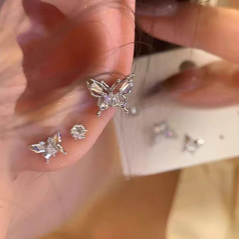Exquisite and Small Butterfly Stud Earrings Six-piece Set, Simple Design Sense, High-end Sweet Earrings
