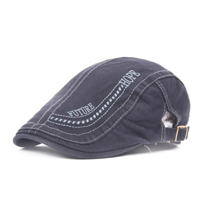 Men's Cotton Alphabet Embroidered Beret Summer Outdoor Sun Hat Cap Front Hat