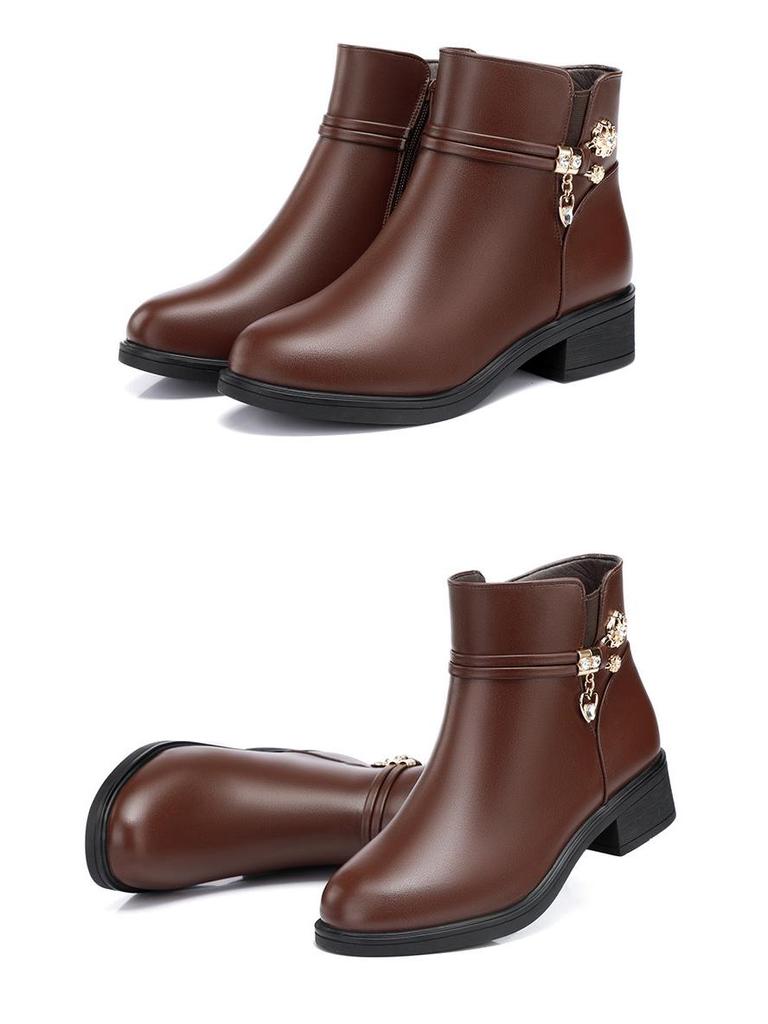 Dámské bavlněné kotníkové boty: Měkká kůže, nízký podpatek, plus samet na podzim a zimu 2021