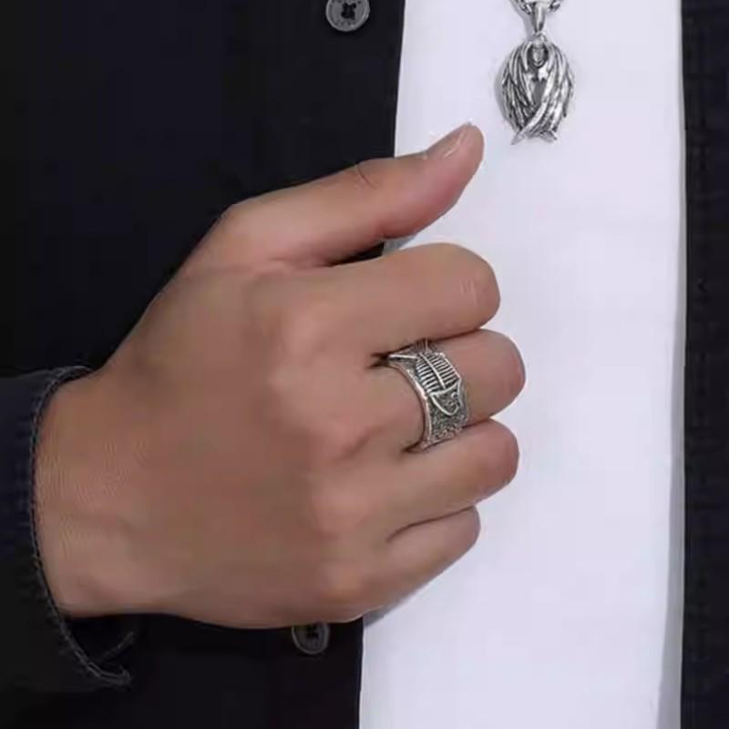 2024 Retro Fishbone Wide Band Hiphop Ring - Unisex Open Graffiti Style with Timeless Personality