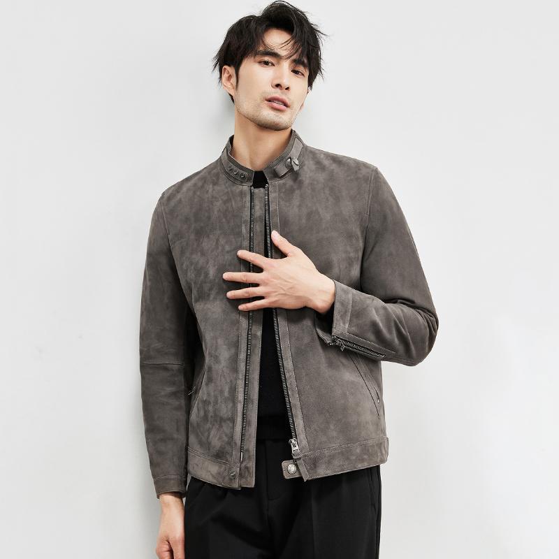 Mixed Lambskin, Genuine Leather, Men's Turned Fur, Suede Stand-up Collar, Men's Leather Jacket, Motorcycle Jacket, Autumn