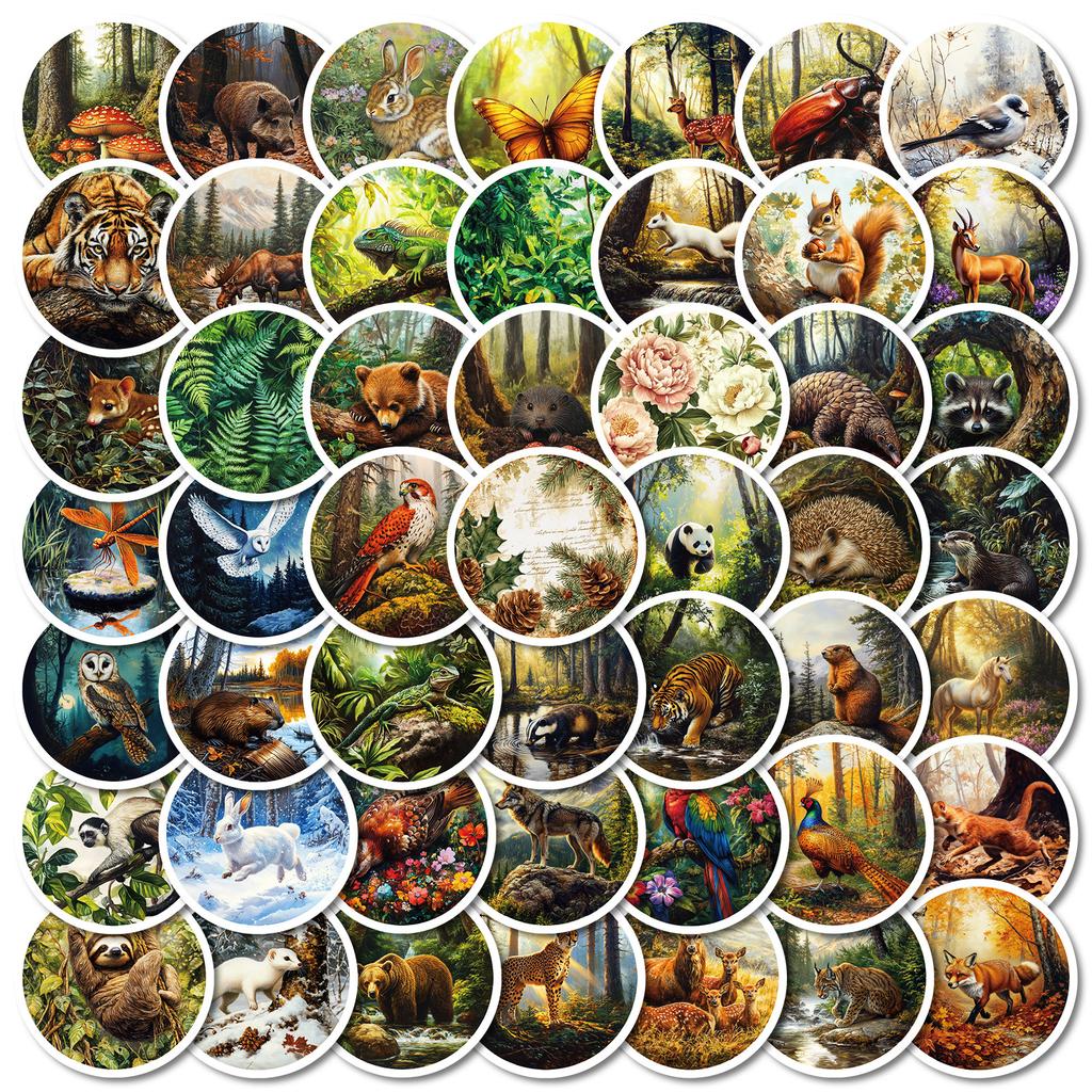 50 Retro-Style Forest Realistic Animal Adventures Stickers Waterproof Decorative Stickers