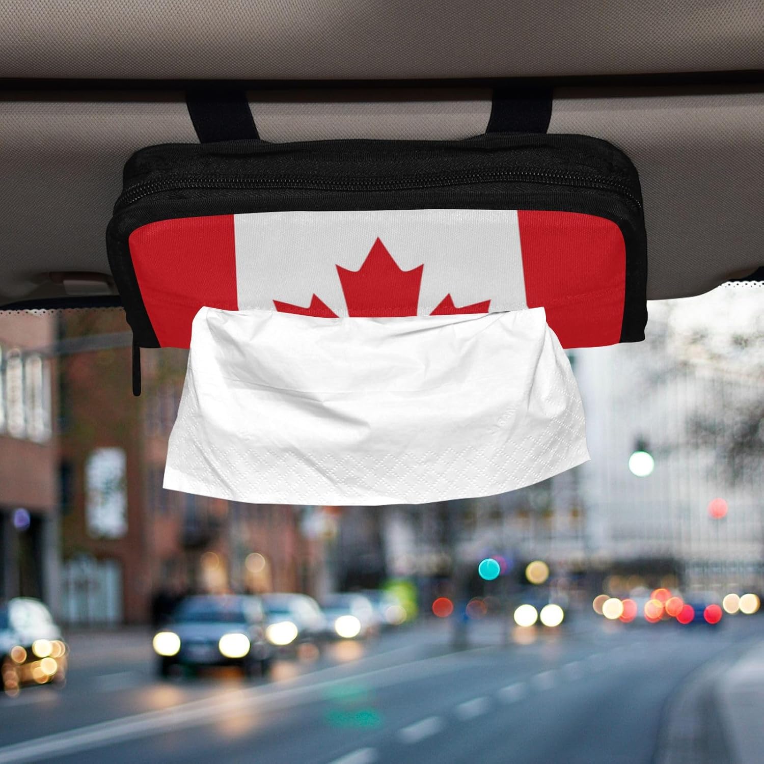

Classic Black Car Sun Visor Hanging Tissue Holder, Rectangular, Polyester, 9x3x1.2in one size