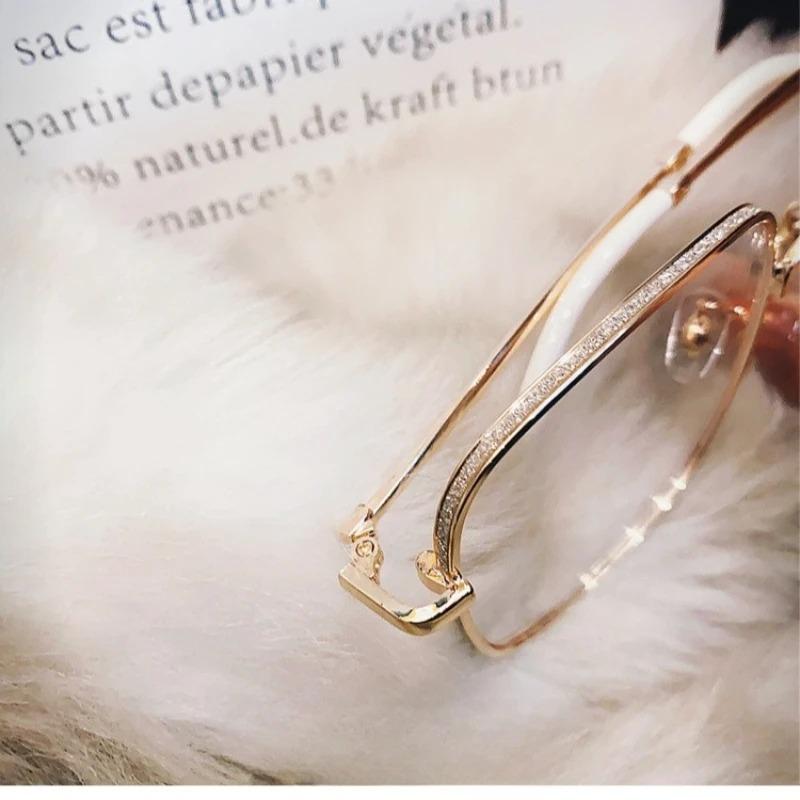 1pcs Anti Blue Light Myopia Prescription Lenses Eyeglasses for Women's Degree Glass Flat Light Eyeglasses Shiny Glasses Frame Large Face Effect