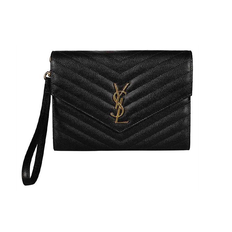 Saint Laurent Ysl Monogram Leather Clutch Women Clutch Black 617662-BOW01-1000