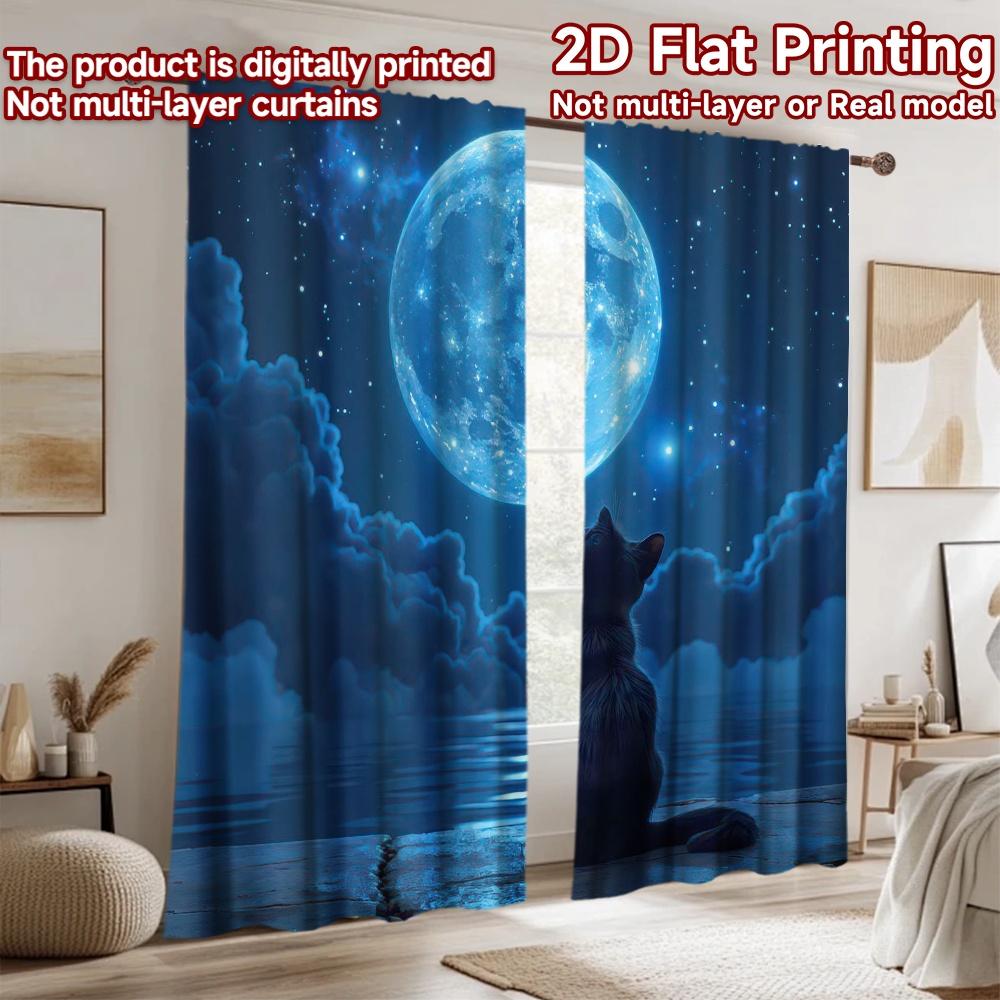 2D Flat Photography Backdrop Popular Party Backdrop Cat Gazing At Moon 100% Polyester Family Party Decoration Use for Booth