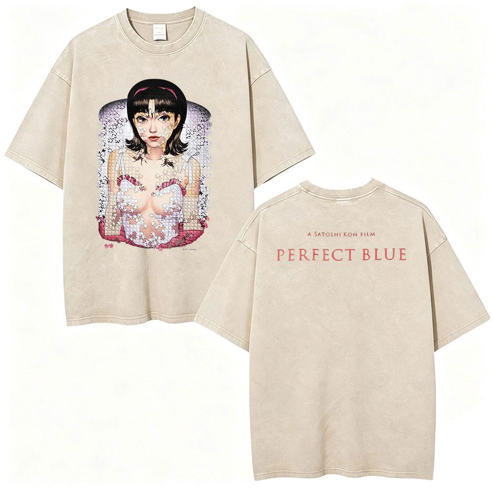 Vintage Washed Anime Perfect Blue Mima Kirigoe TShirts Mens Women Clothing Fashion Harajuku Oversized Short Sleeve T Shirts
