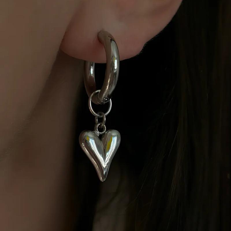 Sweet Pink Zircon Heart-Shaped Pendant Earrings For Women Simple Geometric Circular Ear Buckle Fashion Jewelry Accessories Gift