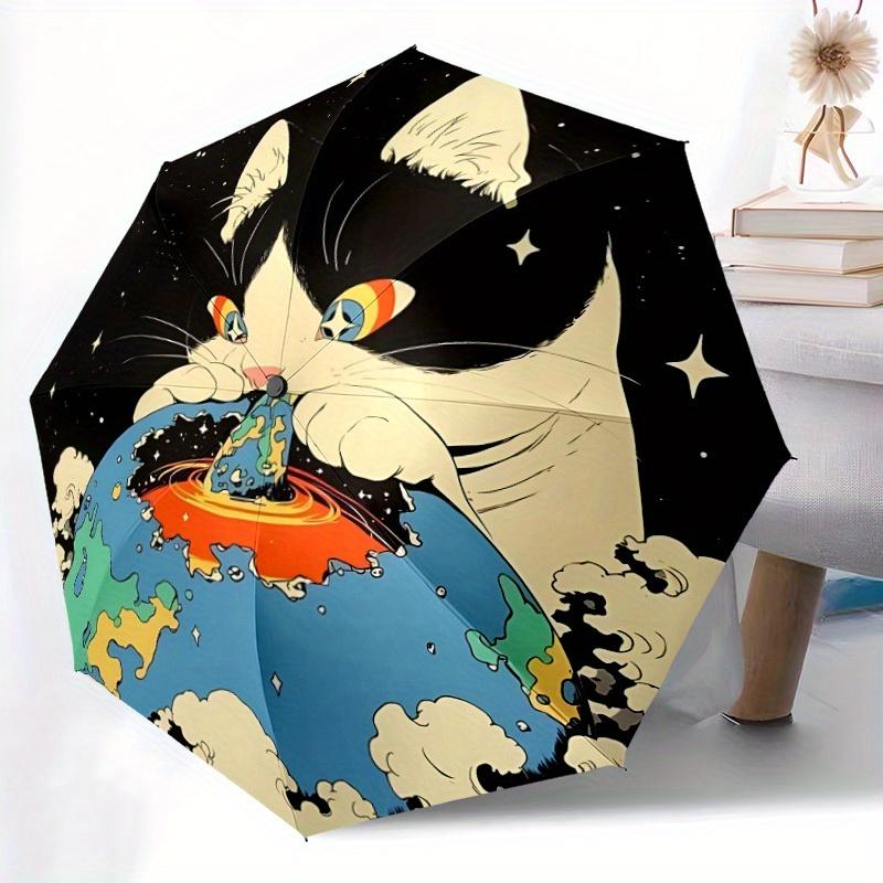1 Stück Kosmische Katze Automatisches Öffnen/Schließen Regenschirm, Tragbarer Faltregenschirm für den täglichen Gebrauch yy250826035