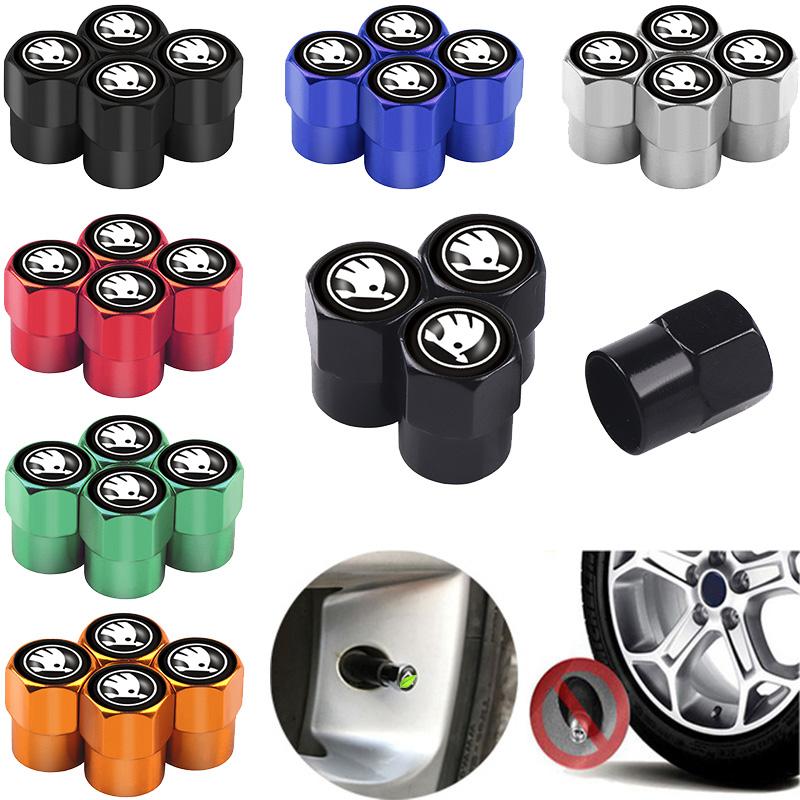 4pcs Car Wheel Tire Valve Caps Stem Case For Skoda Octavia Fabia Rapid Yeti Superb Kamiq S Kodiaq Roomster Scala Auto Accessorie
