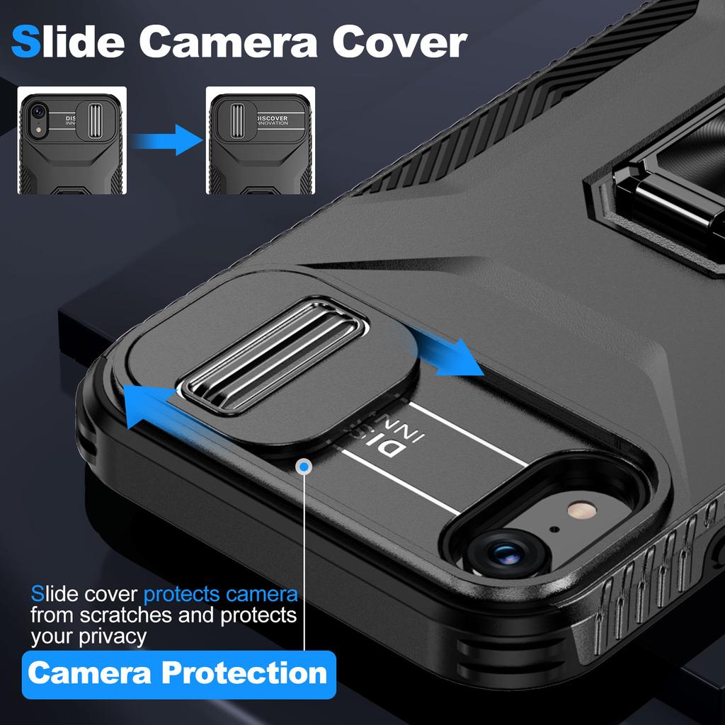 For iPhone XR Case TPU+PC Ring Kickstand Phone Cover Support Magnetic Car Mount -  Black