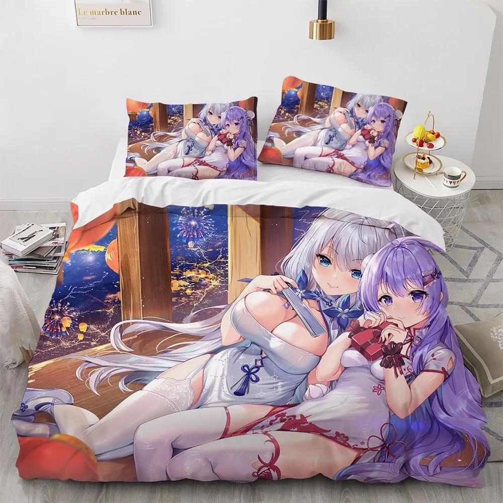 Kawaii Anime Sexy Girl Bedding Set,Duvet Cover Comforter Bed Set Quilt Cover Pillowcase,King Queen Twin Size Boys Girls Adults