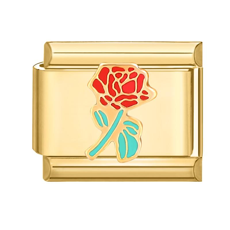 Gold Color Devil Eyes Heart Sexy Cherry Rose Zircon Italian Charm Links Fit 9mm Stainless Steel Bracelet Women DIY Making Gifts