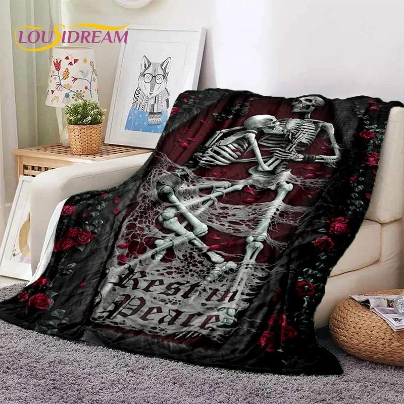 Skull Dead Girl 3D Gothic Horror Female Rose Soft Flannel Blanket for Beds Bedroom Sofa Picnic,Throw Blanket for Cover Leisure