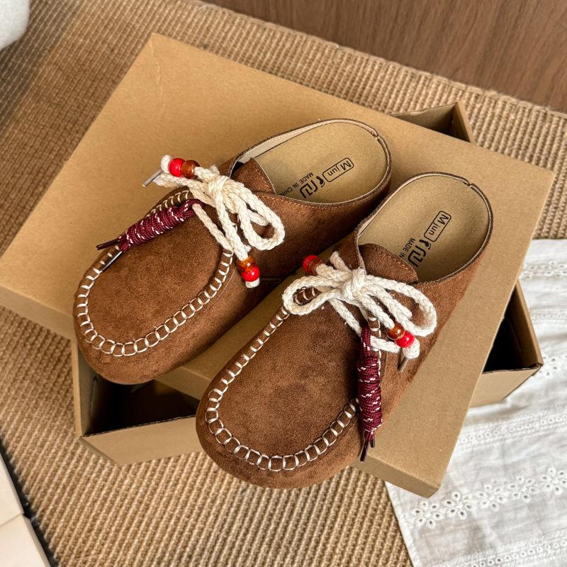 

Faux leather Birkenstock single shoes women s autumn 2025 new one-pedal thick-soled retro lace-up casual versatile bag head drag 40 коричневый