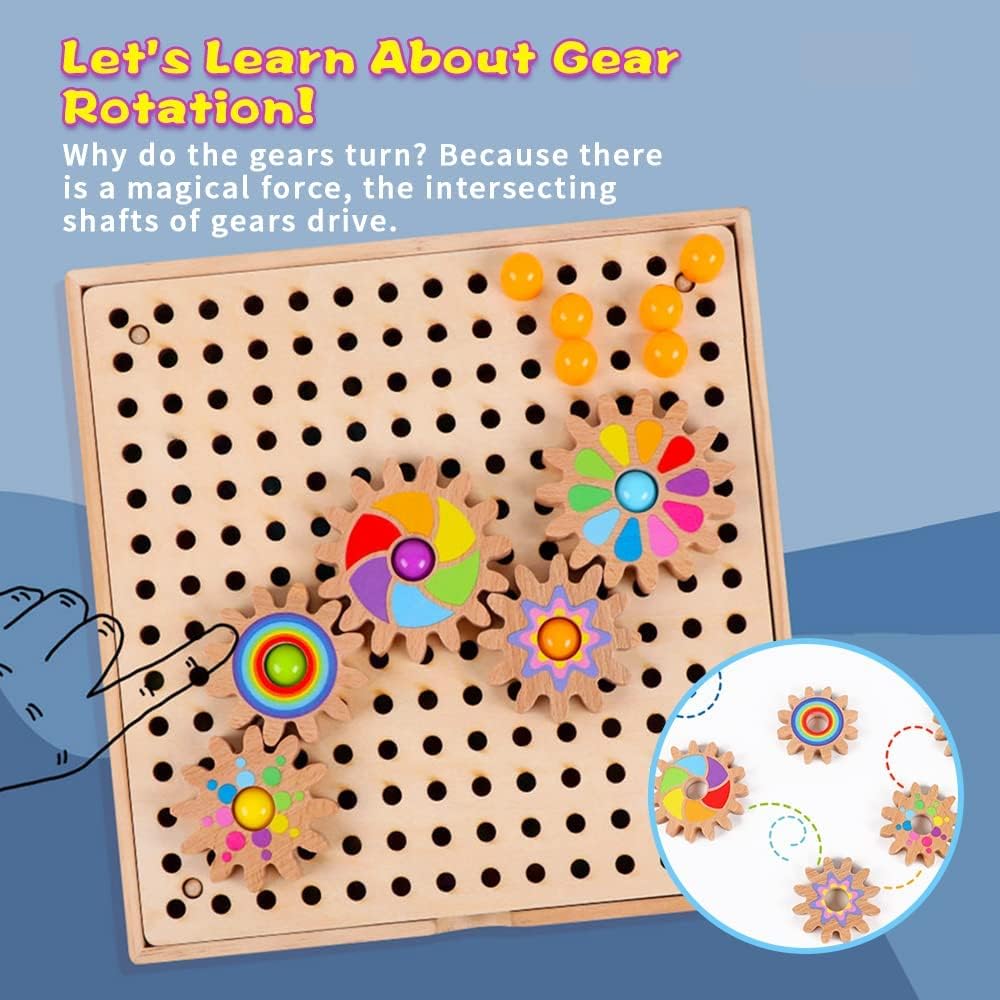 Mosaic Plug-in Game 3D with Gears,Mosaic Pegboard Forks,Early Educational Plug-in Game,Plug-in Game Childhood Gift From Boys and Girls (180 Pieces)