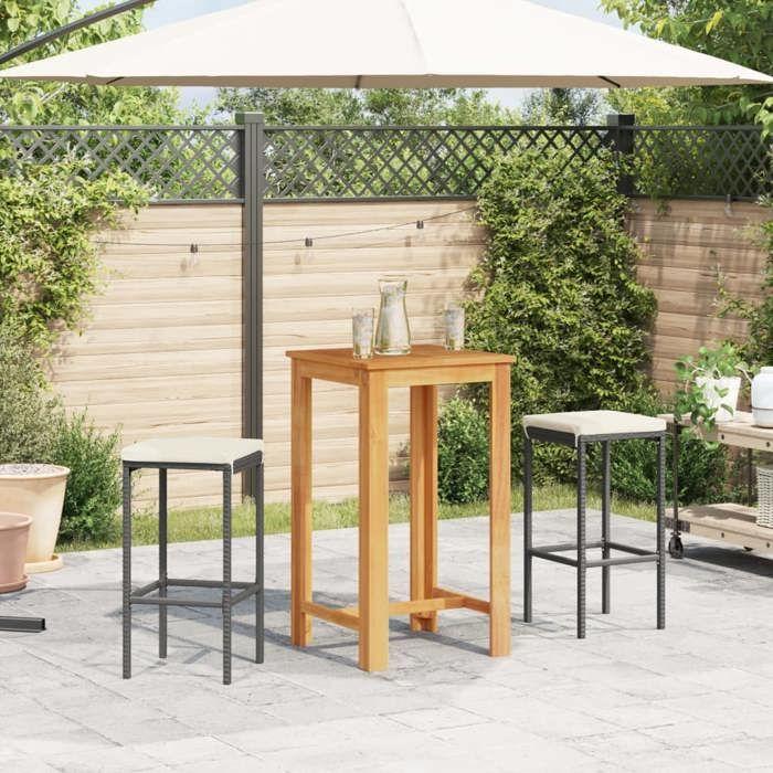 VidaXL Ensemble de bar de jardin 3 pcs noir bois massif acacia rotin, table et chaises de bar d'extérieur, ensemble de 3295267